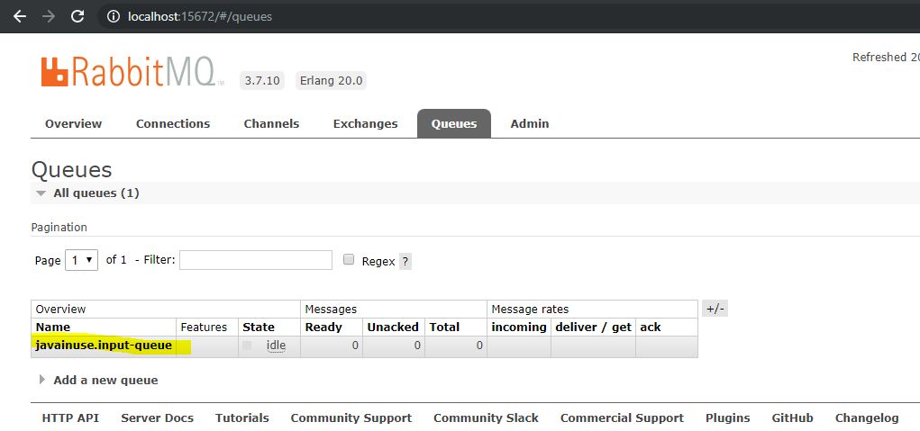 RabbitMQ Console create queue