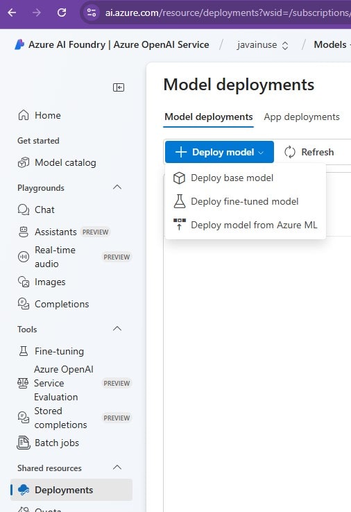 Azure OpenAI Deploy base model