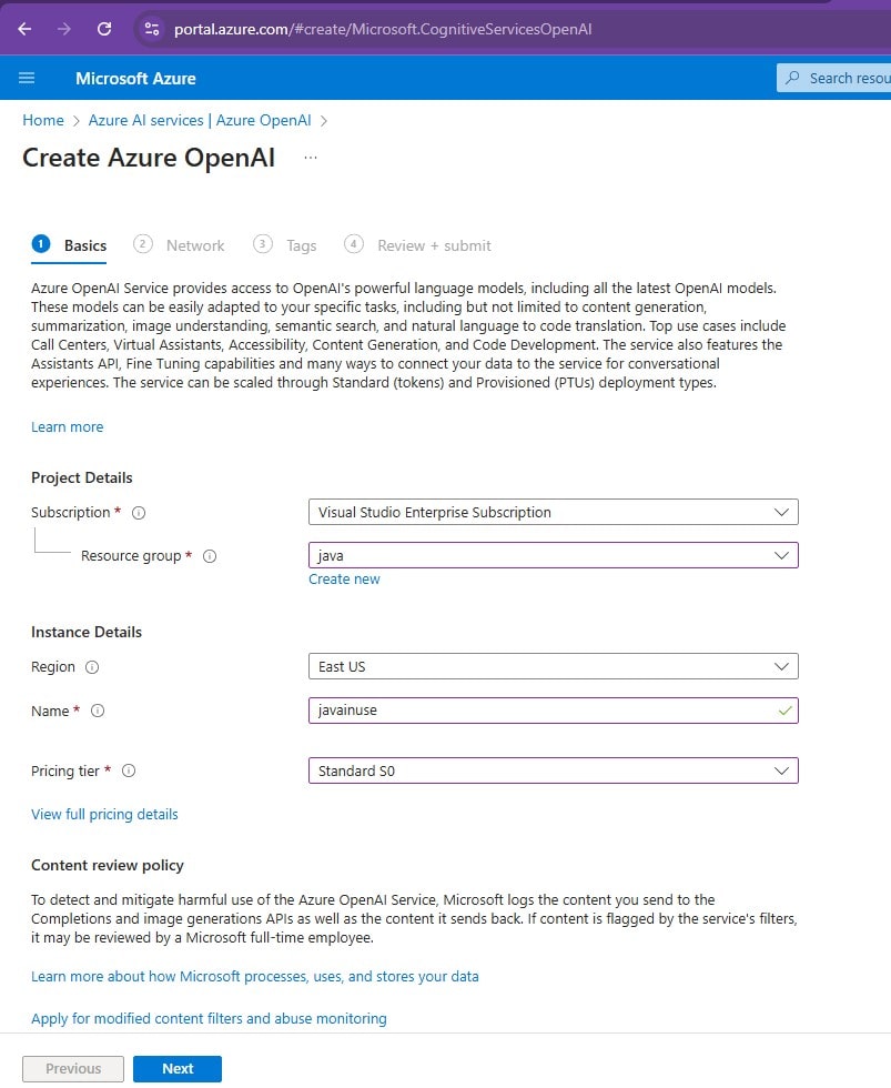 New Azure OpenAI Resource