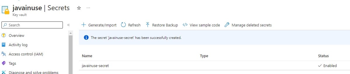 Azure Key Vault create secret