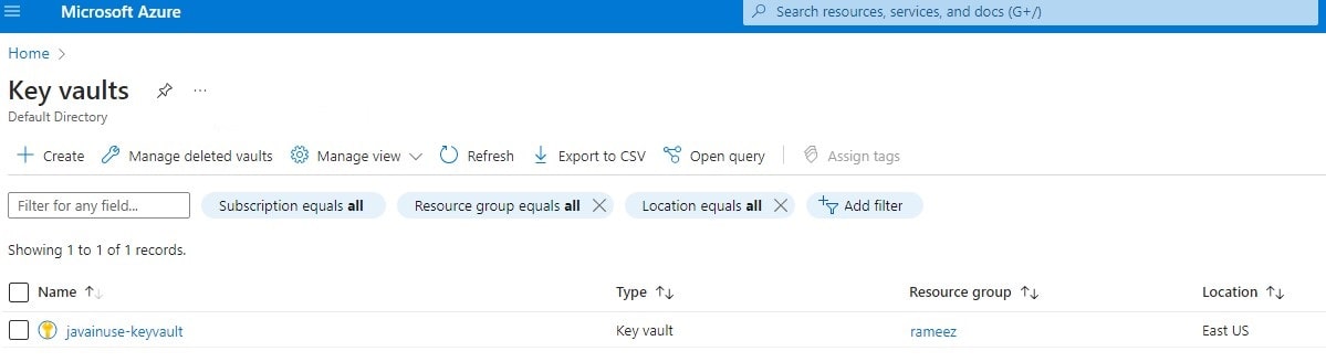 Spring Boot List Azure Key Vault