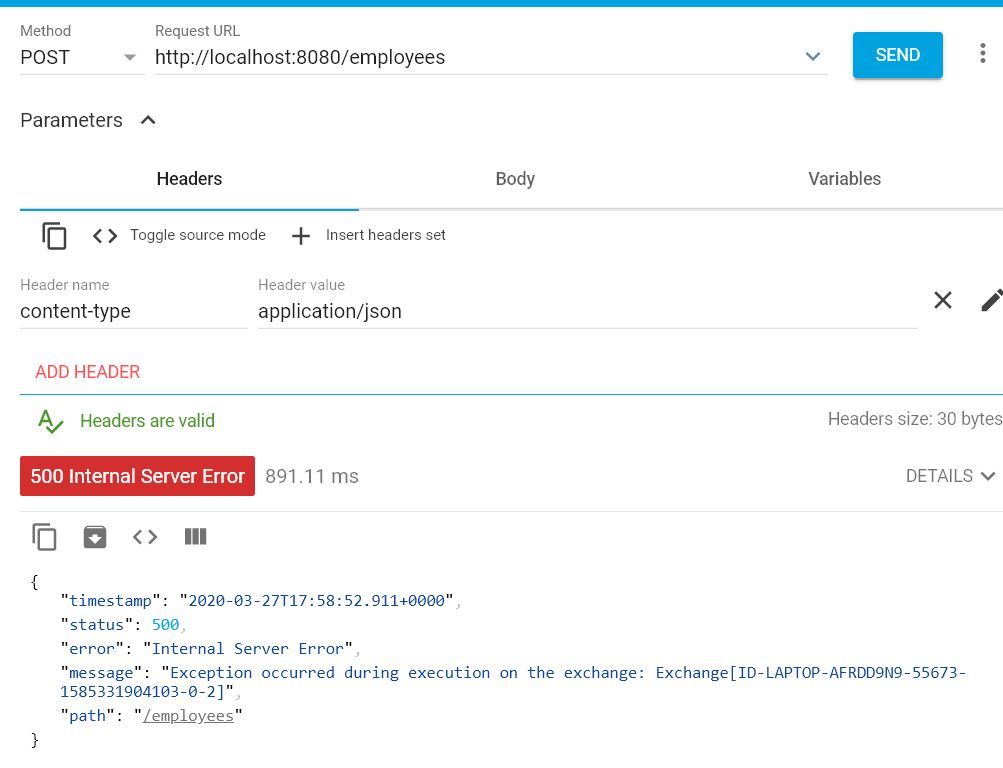 Apache Camel Spring Boot POST Request Exception