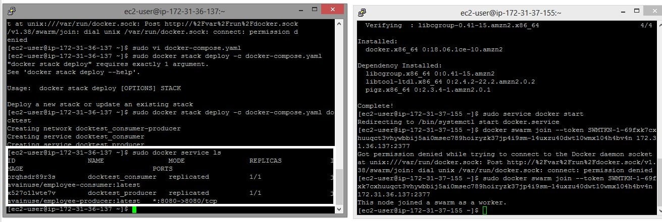 EC2 instance docker services list