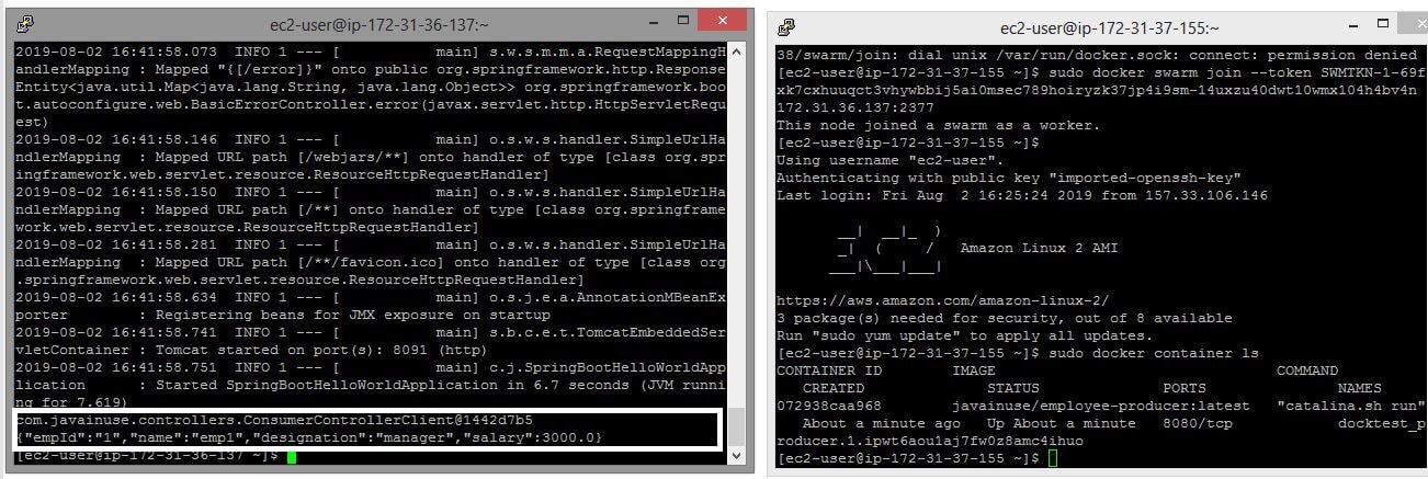 EC2 instance docker service logs