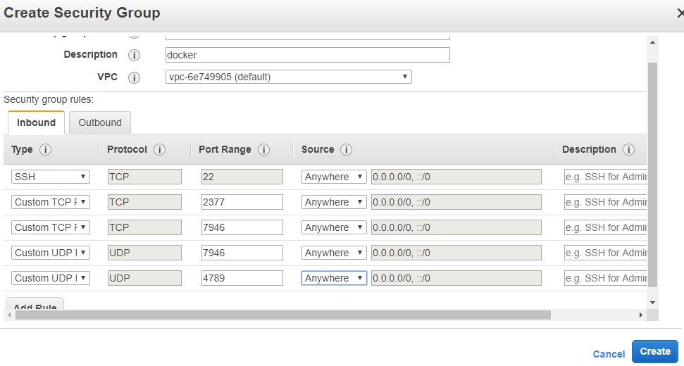 Docker Container inbound rules