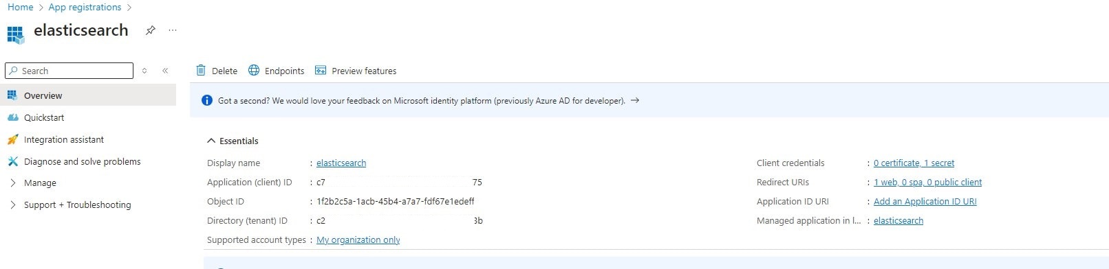 Elasticsearch Setting up OpenID Application (client) ID Azure