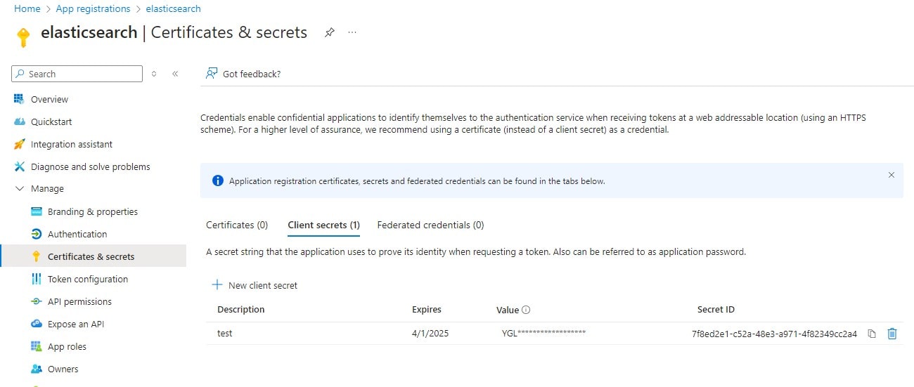 Elasticsearch Setting up OpenID API permissions Azure