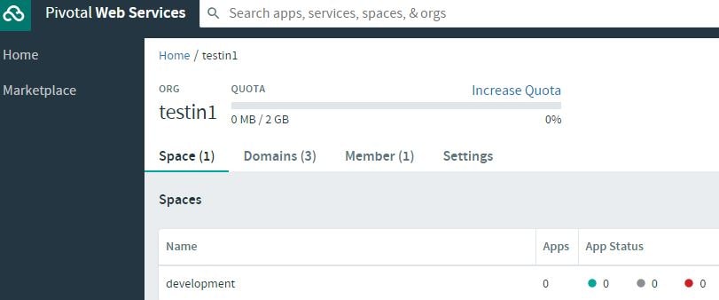 Pivotal Web Services Space